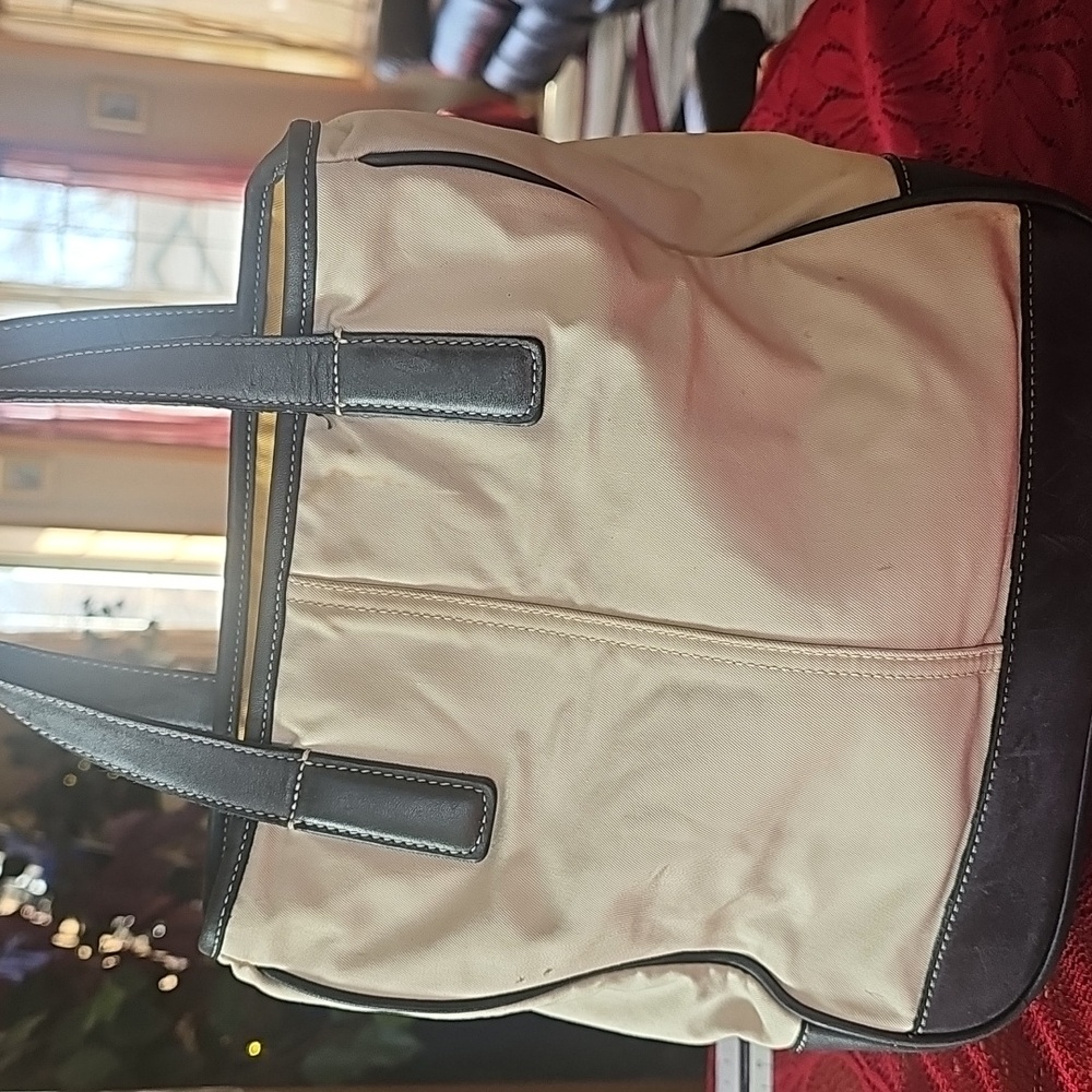 Coach Cream Canvas Tote with Dark Brown Trim